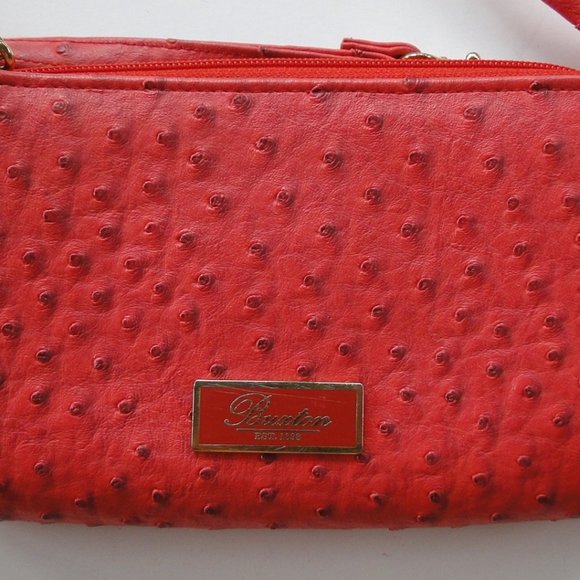 Buxton Red Pebble Leather Organizer Mini Crossbody Clutch Purse - Picture 2 of 5